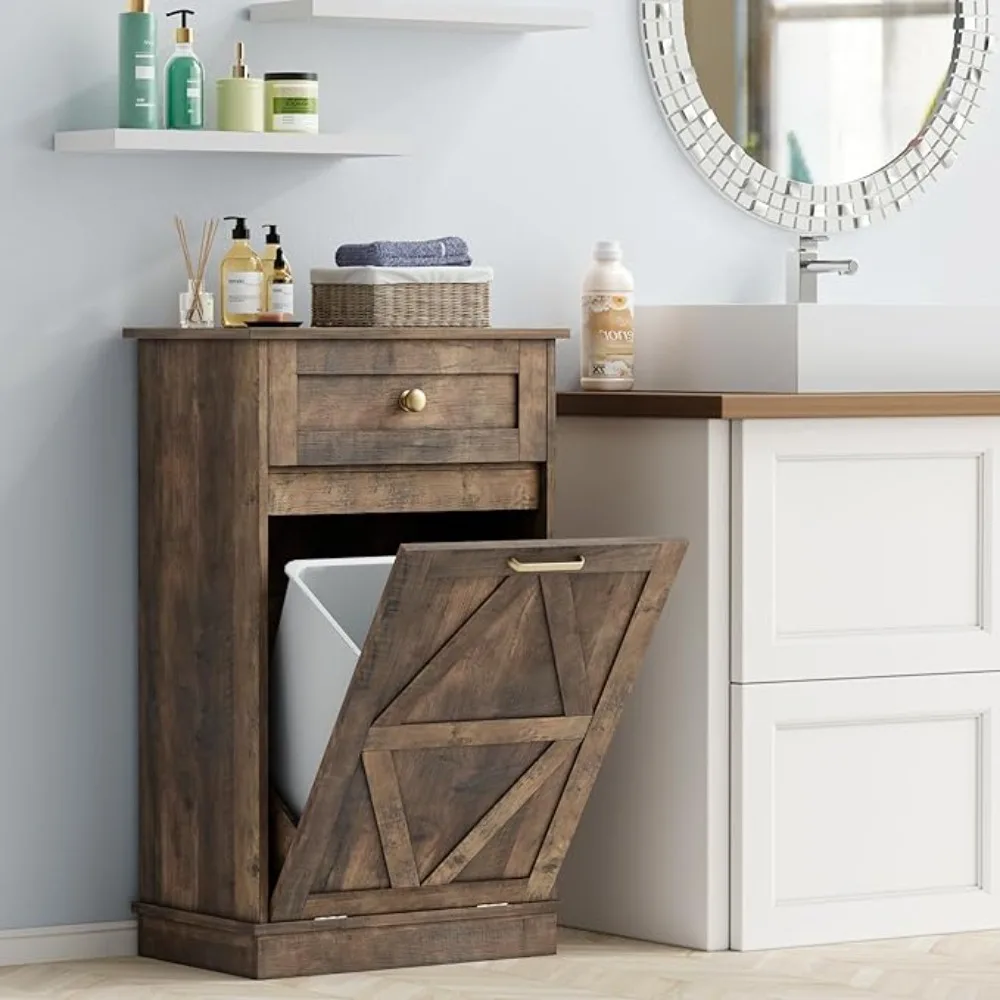

Out Trash Cabinet 10 Gallon, Woodern Hidden Trash Can Holder, or Kitchen, Laundry Sorter(k Brown)