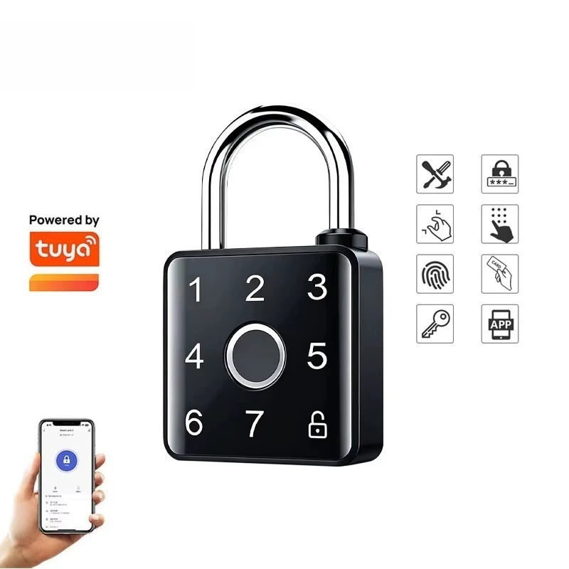IP65 Waterproof Aluminum/Steel Door Smart Padlock Tuya App Fingerprint Password Suitable for Warehouse Yard (Cloud)