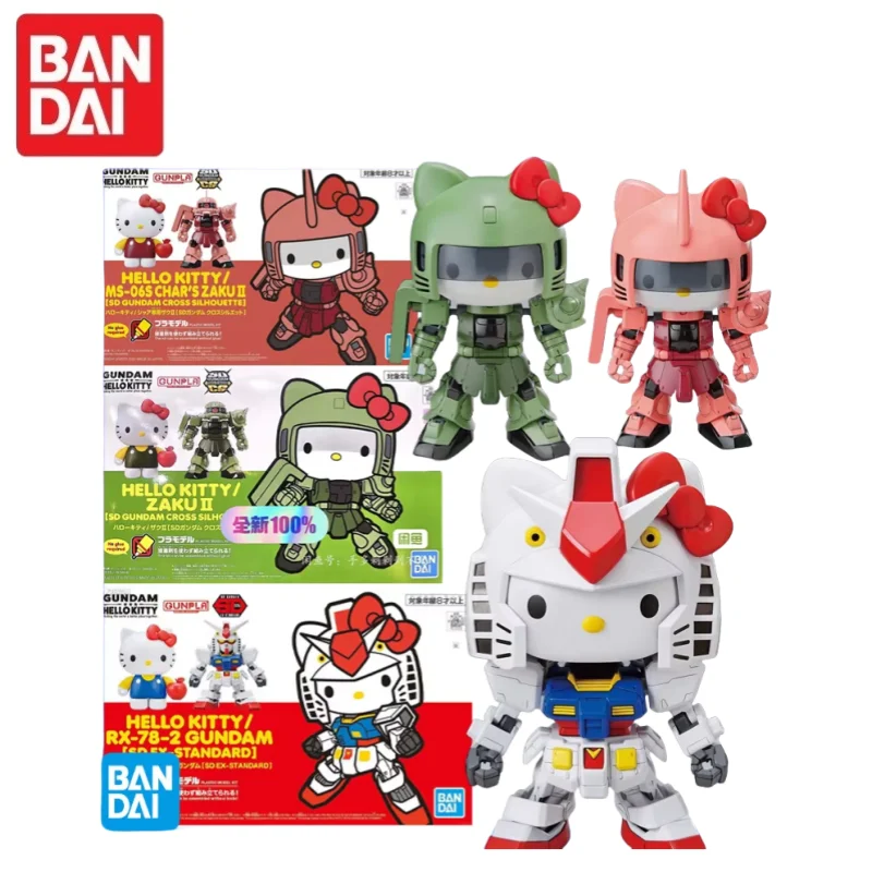 

In Stock Original Bandai Sdcs Standard Edition Hello Kitty/char's Zaku Ii Rx-78-2 Gundam Anime Action Figure Assembly Model Toys