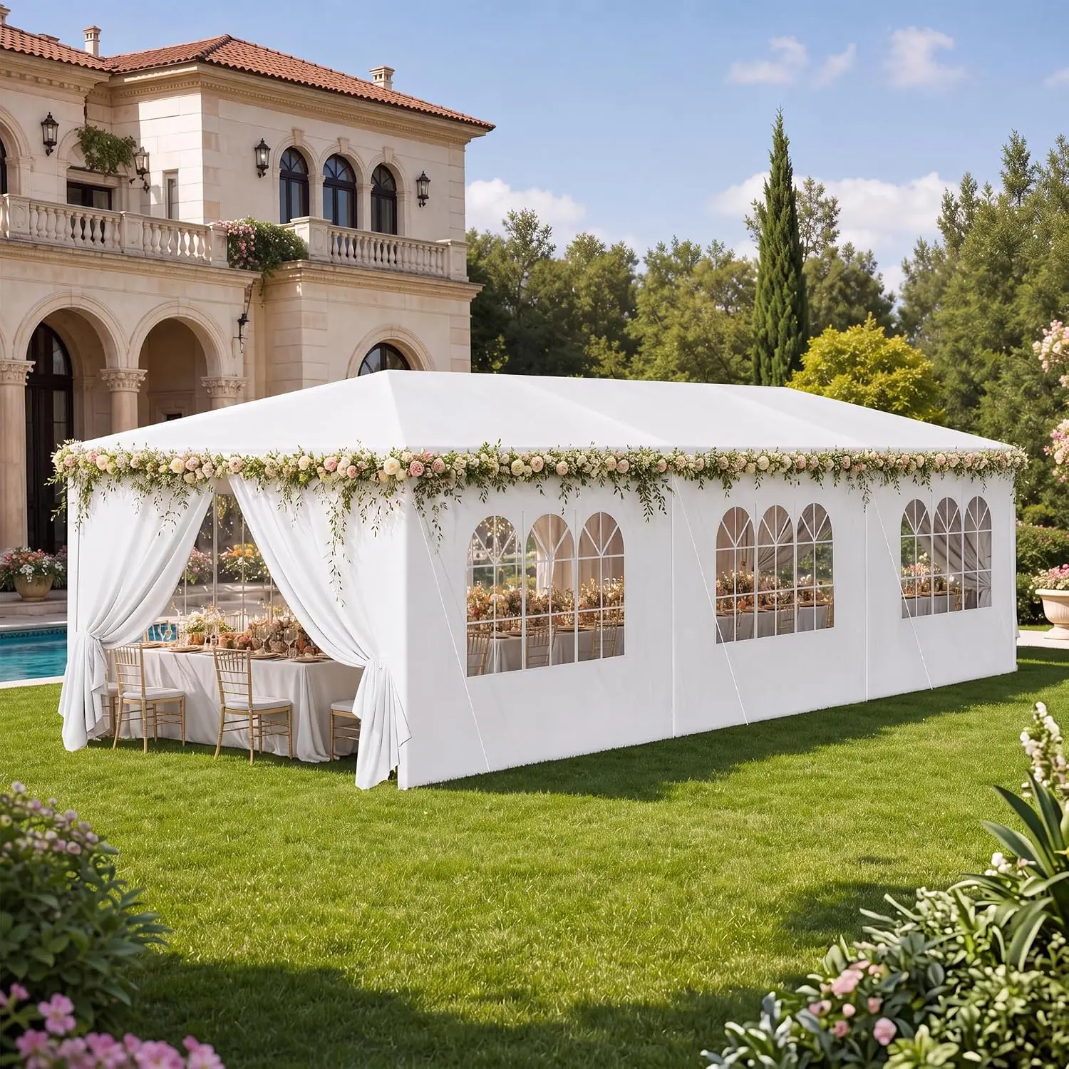 10x30 Party Tent with Sidewalls, Wedding Canopy Tent for Outdoor Events, Customized
