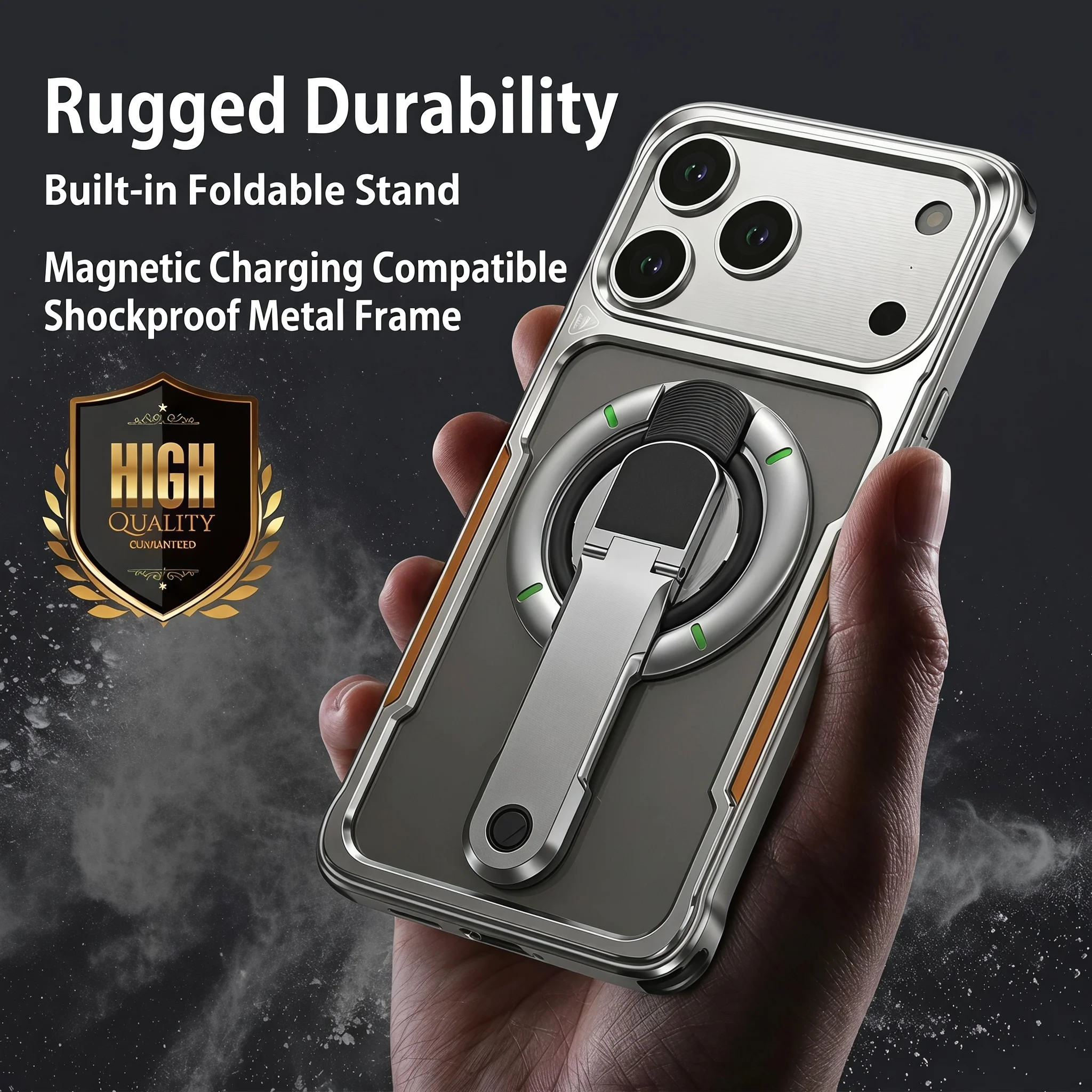

Aluminum Armor Metal Bumper frame Phone Case For Iphone 17 Pro Max,Borderless design for heat dissipation,With Magnetic bracket