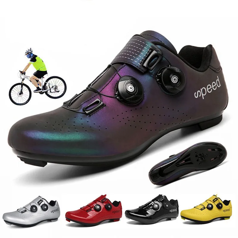 Men Cycling Shoes Dynamic Bicycle Shoes Dazzling Colorful with Locking Buckle Cycling Sneakers Mountain Road Bike Locking Shoes