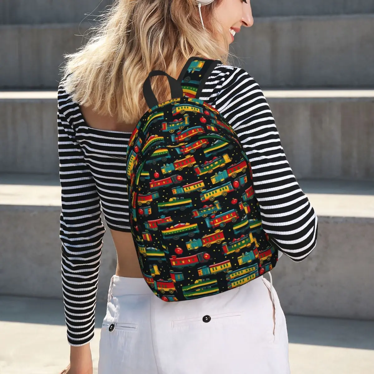 Cartoon Train Models Display Design Backpack Hot Sale Daypack Large Capacity BookBag School Bag Shoulder Bags for Men Women