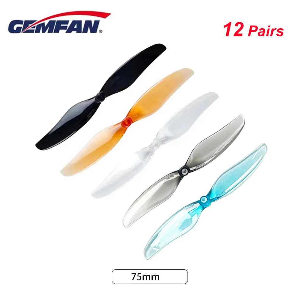 12Pairs(12CW+12CCW) Gemfan 75mm 2-Blade PC Propeller 1mm 1.5mm for DJI Tello FPV Freestyle 3inch Toothpick Drone DIY Parts