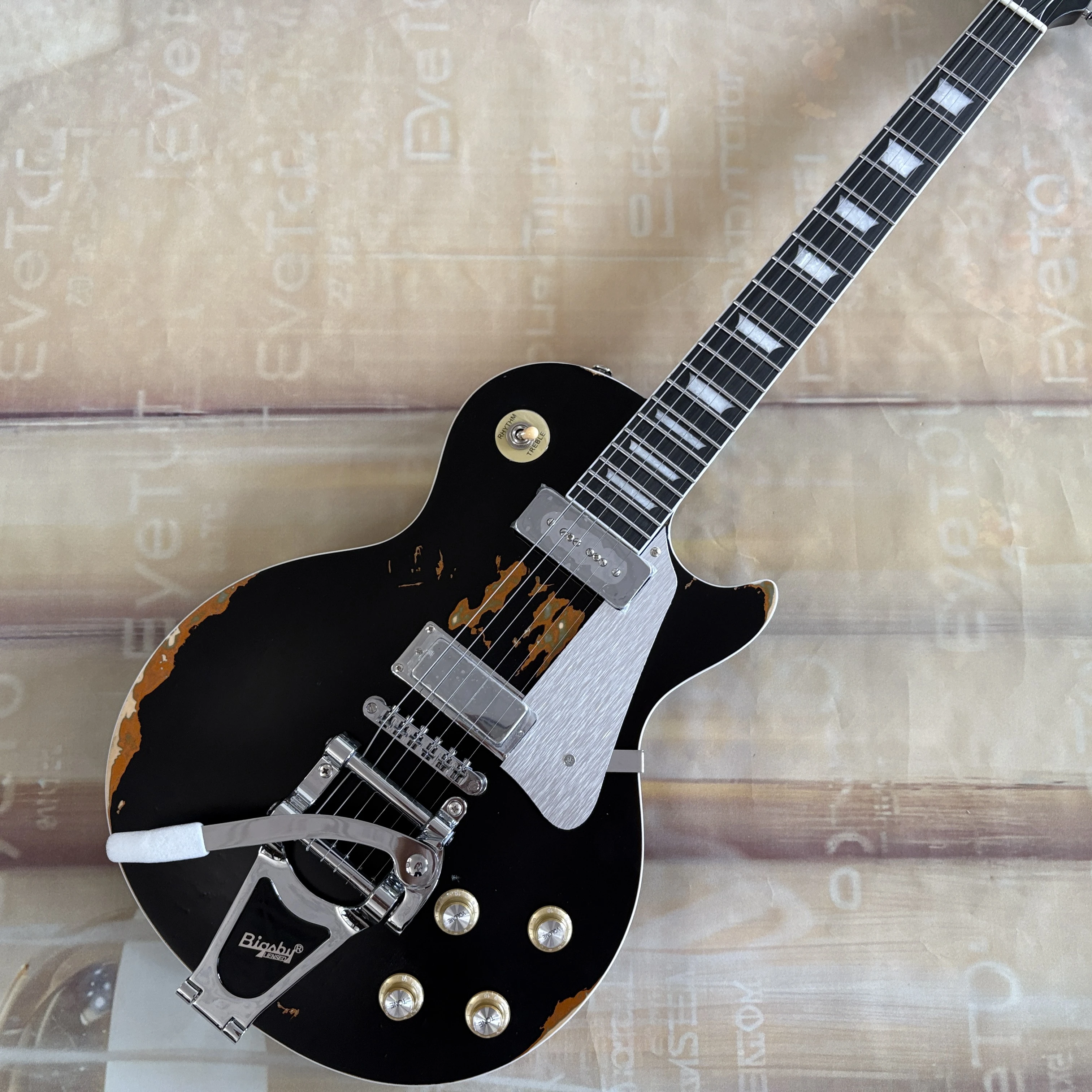 آثار يدوية - جهاز اهتزاز الجيتار الكهربائي P90 بيك اب - 22 فريتس - جسم خشب الورد - لوحة أصابع من خشب الورد #3