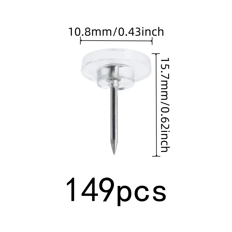149 pcs Clear Flat Thumb Tacks Easy Push Sharp Pin, designed for DIY Decoration Wall, Reusable Wall Safe