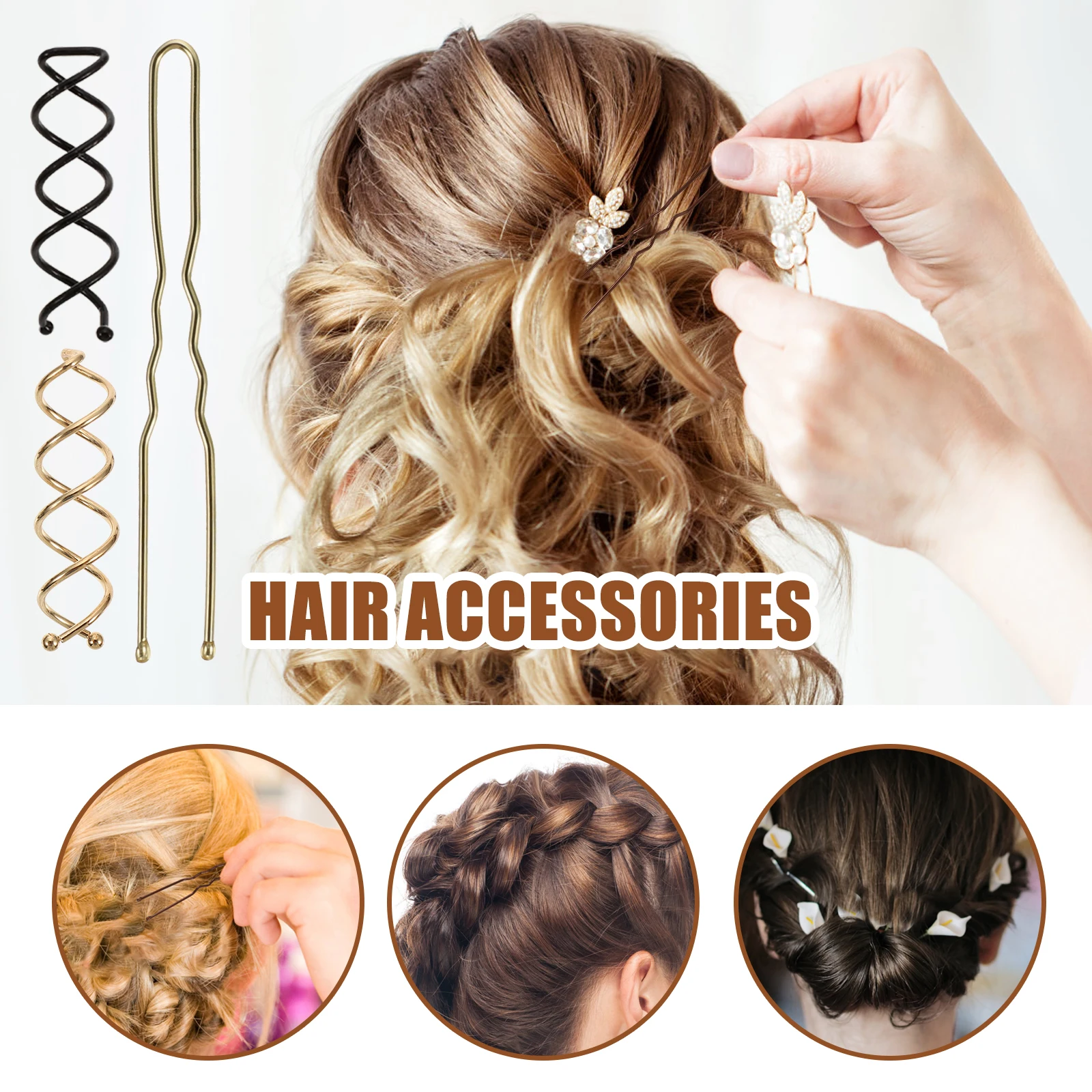 

356pcs Accessories U-Shaped Bobby Pins Bands Set For Women Thick Metal Styling Tools Durable Braid Daily Party Use Accessories