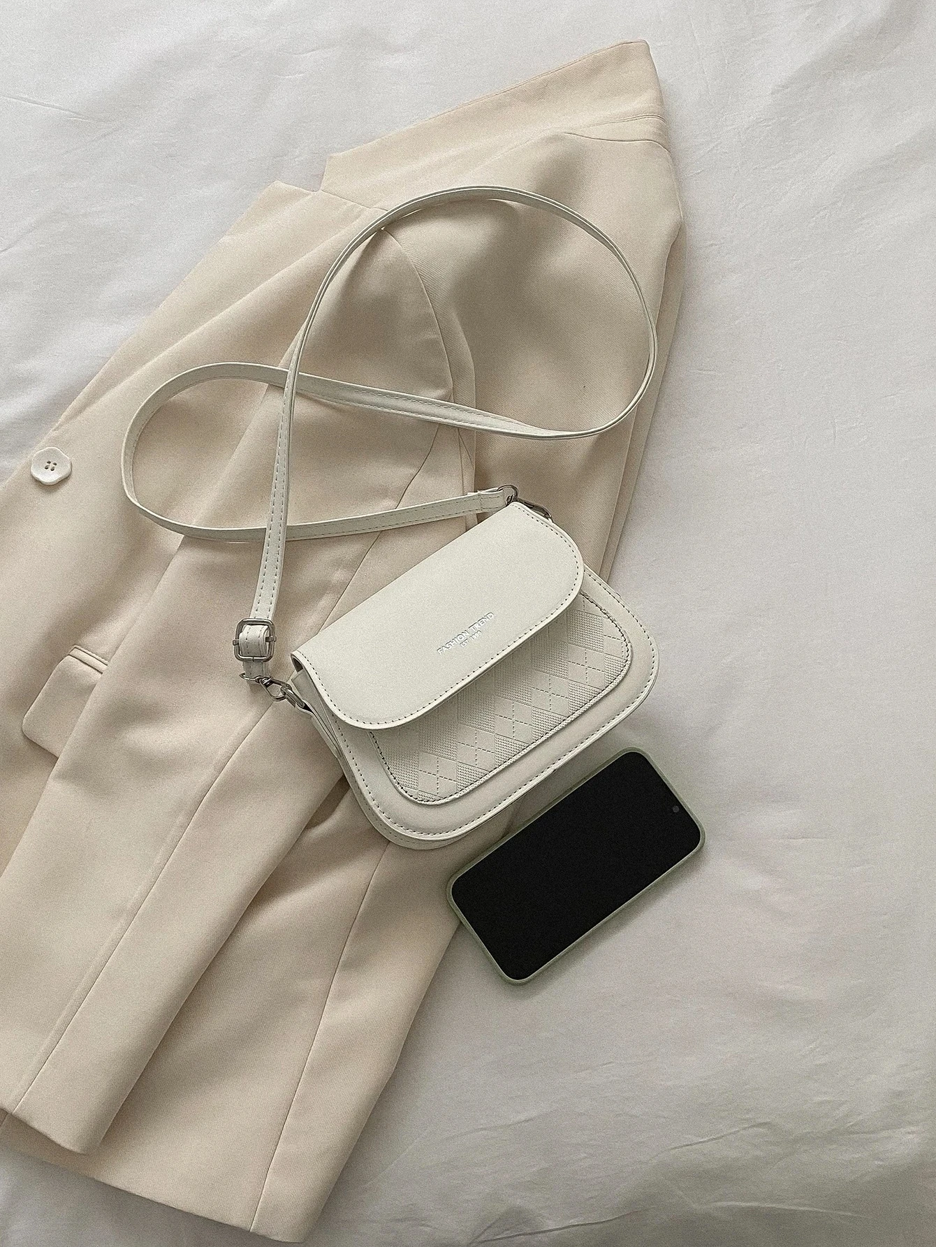 Mini Plaid Embossed Square Bag Stylish PU Leather Crossbody Bag Solid Color Flap Shoulder Bag Perfect Sling Bag For Daily Use