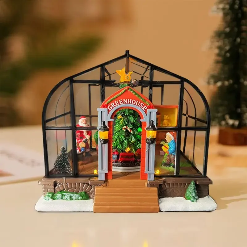 Luminous Music House Ornament Cross-border New Music Box Night Light Hut Christmas Gift Toy Resin Crafts