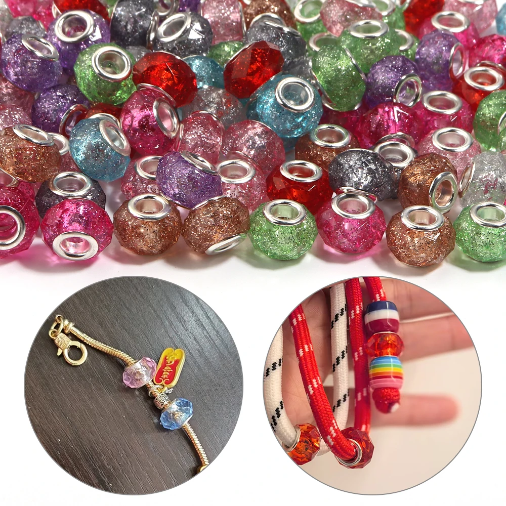 20 Stück 14mm Glitzer-Facetten-Harzperlen Muranos Großloch-Abstandsperlen für DIY Armband Halskette Schmuckherstellung Zubehör – Detail 2