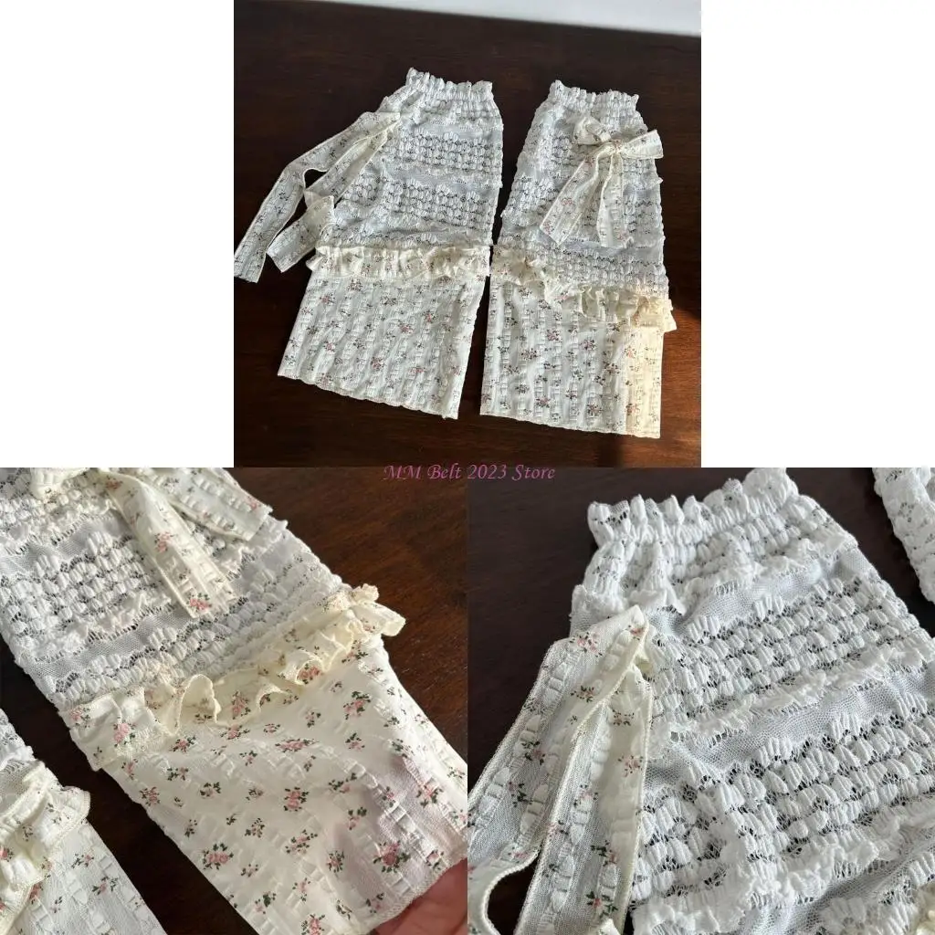 

49ME Ruffle Lace Leg Warmers for Women Elegant Floral Pattern Leg Covers with Bowknot