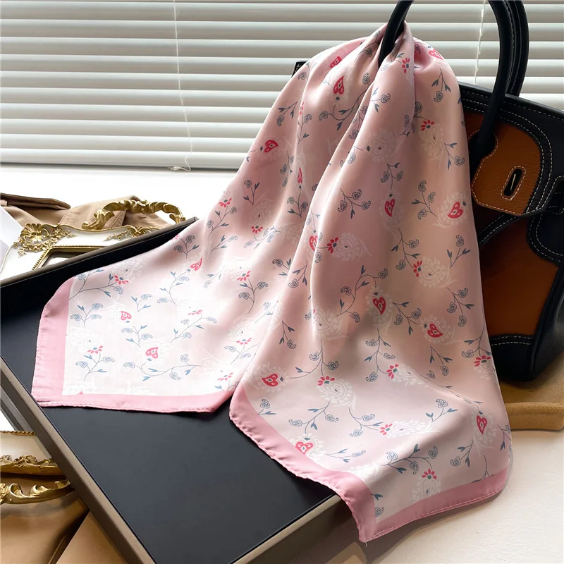 2024 Luxury Brand Silk Square Plaid Scarf Women Satin Neck Hair Tie Band Soft Work Neckerchife Hijab Head Female Foulard Bandana