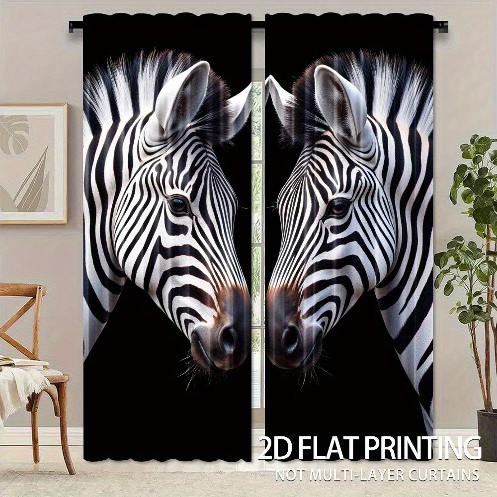 Zebra eye-to-eye pattern Print Drapes Room Darkening Window Curtains for Home Decor,Rod Pocket Blackout Curtains Bedroom