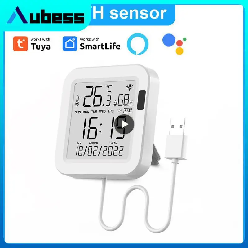 

Tuya WiFi Temperature and Humidity Sensor USB Power With LCD Screen Display And Infrared Sensing Backlight Via Alexa Home