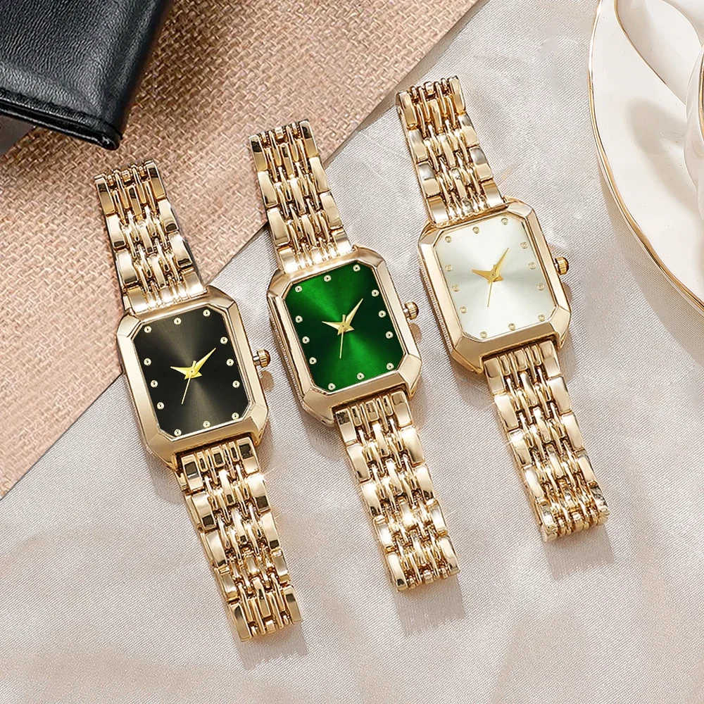 3pc Latest PC fashion quartz ladies' watch set, with a golden alloy band and high-end high-quality design