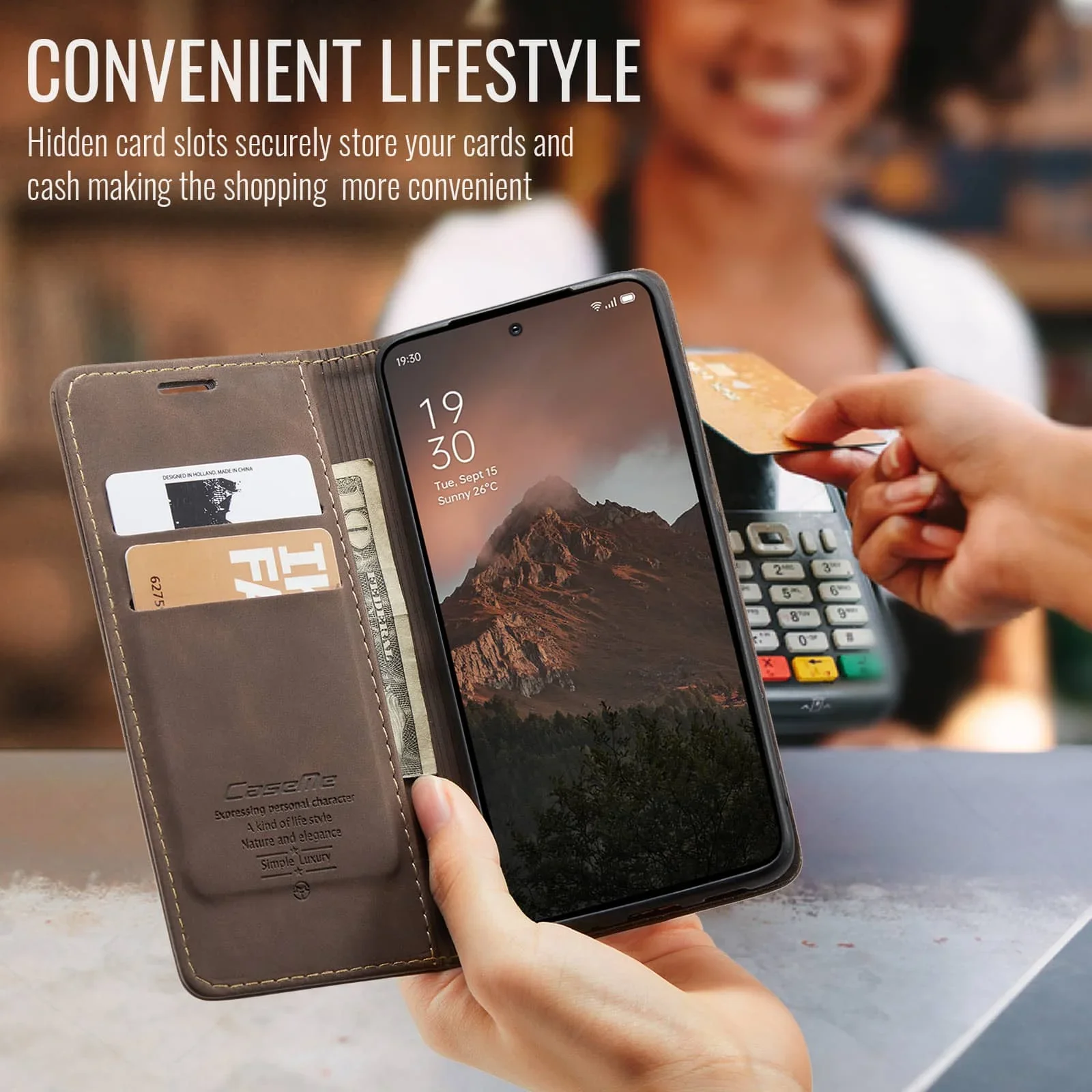Etui z klapką dla OPPO Reno 12/12Pro 5G/Reno 12F 4G/5G/12FS 5G, skórzane magnetyczne etui Folio z uchwytem na kartę, etui odporne na wstrząsy — zdjęcie produktu 3