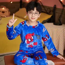 Spiderman Marvels Winter Flannel Pajamas Sets Boys Sleepwear Clothes for Girls Clothing Toddler Plush Suit Casual Kids Homewear