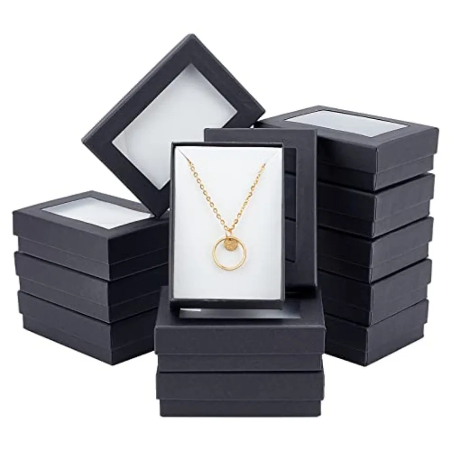 

24 шт. черных подарочных коробок с окошком и подкладкой - коробки для подарков на день рождения - коробки для ожерелий, серег, колец, картонные коробки