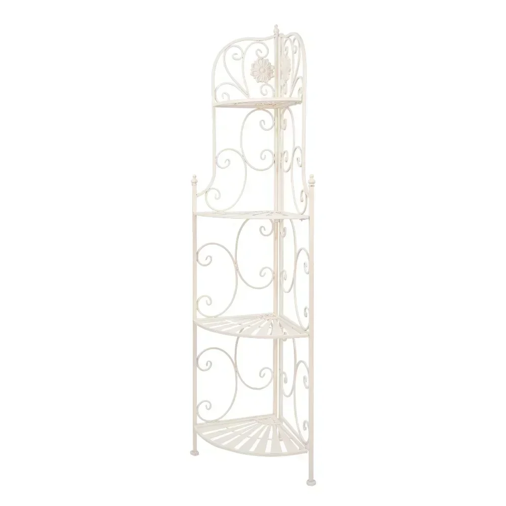 Wrought iron curved multi-layer folding flower stand Outdoor floor-to-ceiling garden courtyard corner shelf Storage indoor books