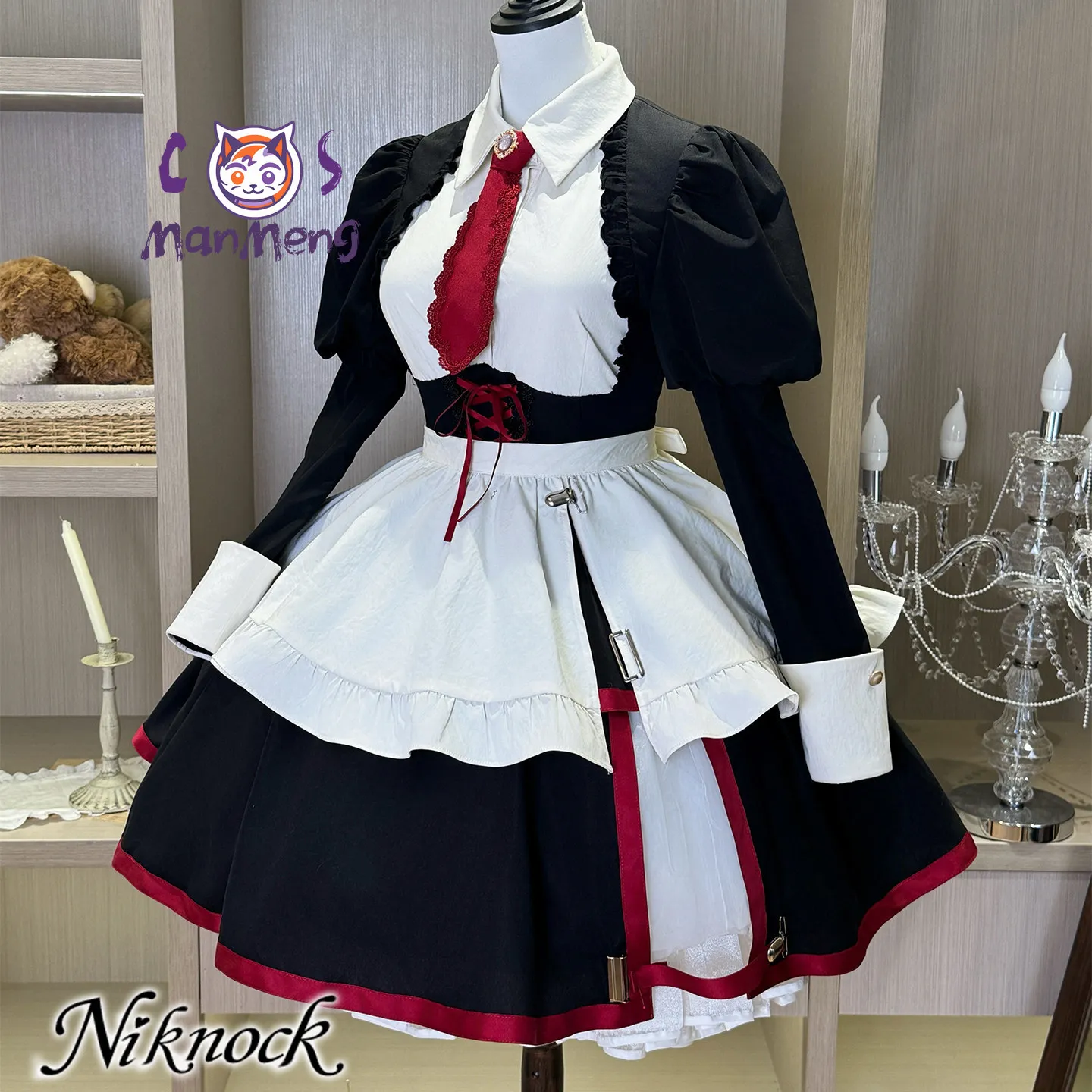 Game When they cry 3 Yasuda Sayo Syanon Cosplay Costume Women's Sweet Maid Uniform Headwear Wig Halloween Party Lolita Dress view 2