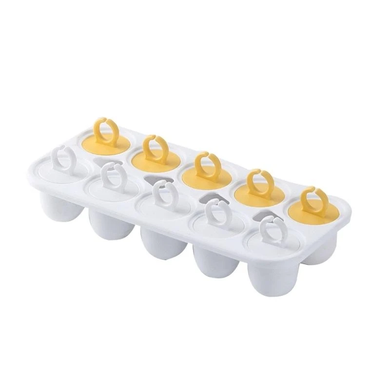 10 Cavity DIY Ice Lollys Mold Nonstick Ice Popsicles Mold with Ring Handle Reusable Baby Freezer Tray