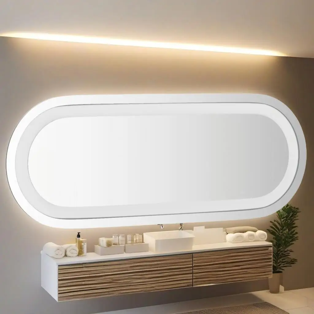 15.7x5.9 Oval Bathroom Mirror - Illuminated Makeup Mirror for Vanity & Home Decor