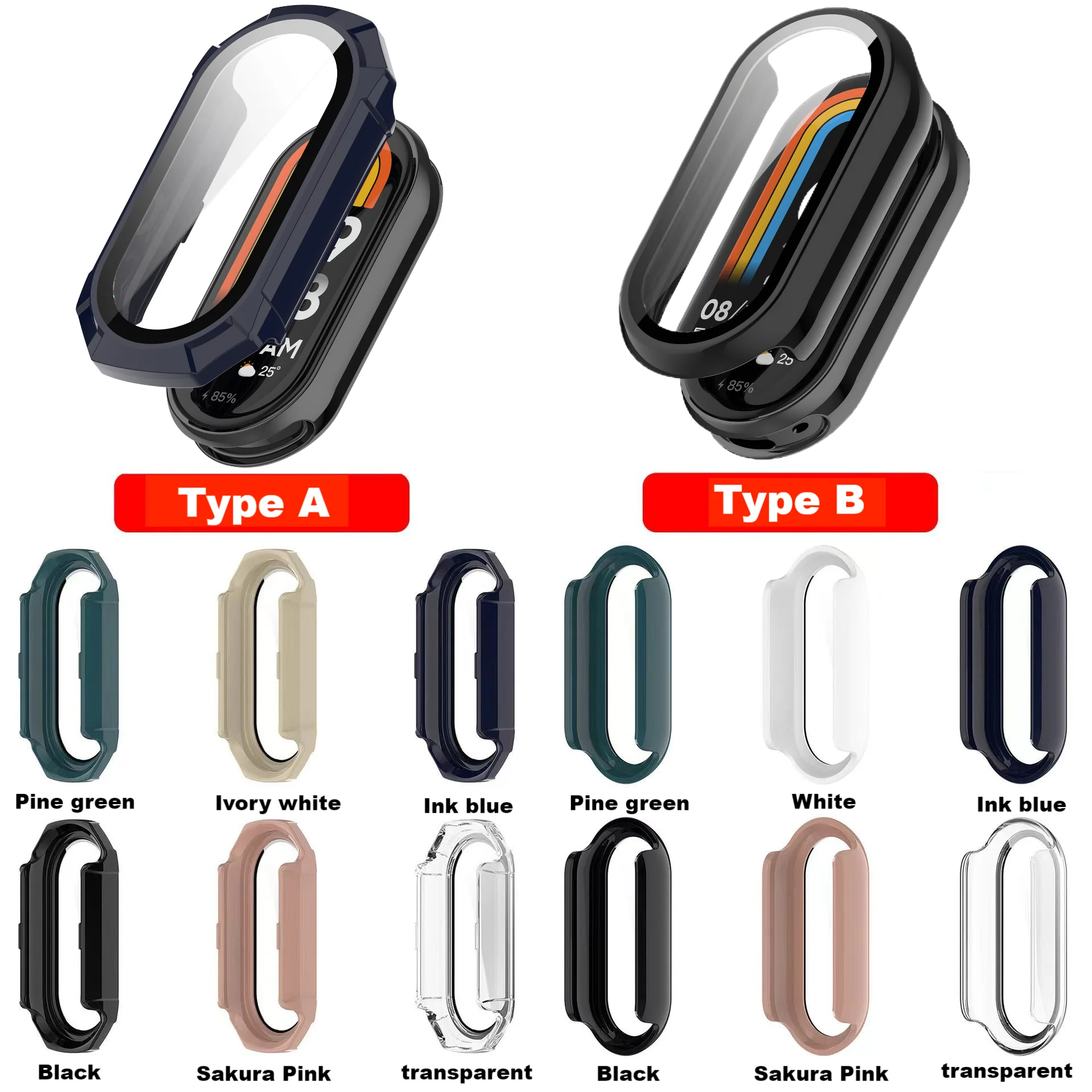 Escudo de vidro temperado para xiaomi band 9 8 nfc pulseira de relógio inteligente pára-choques para xiaomi smart band 9 8 caso capa acessórios