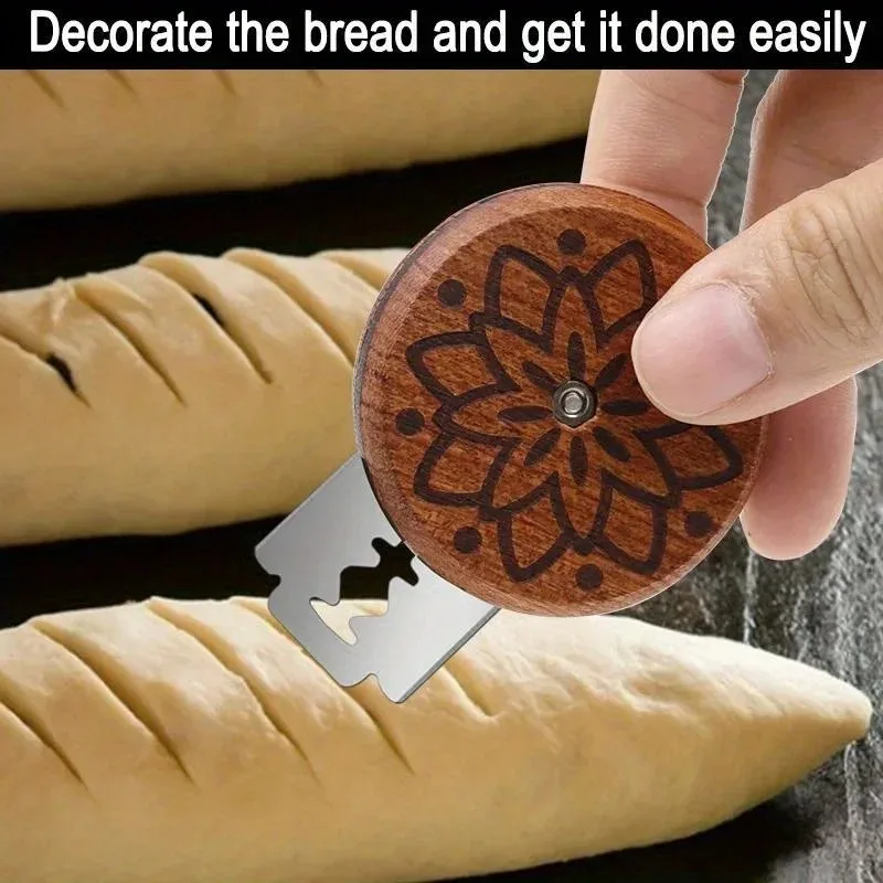 Round Bread Lame Knives Scorer Bread Lame Sourdough Scoring Tool, Wooden Dough Scoring Knife with 5 Razor Blades