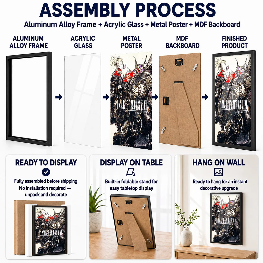 Final Fantasy VI Cover Metal Poster With Aluminum Alloy Frame Personalized Photo Enchanting Graphic Style Wall Art For Library
