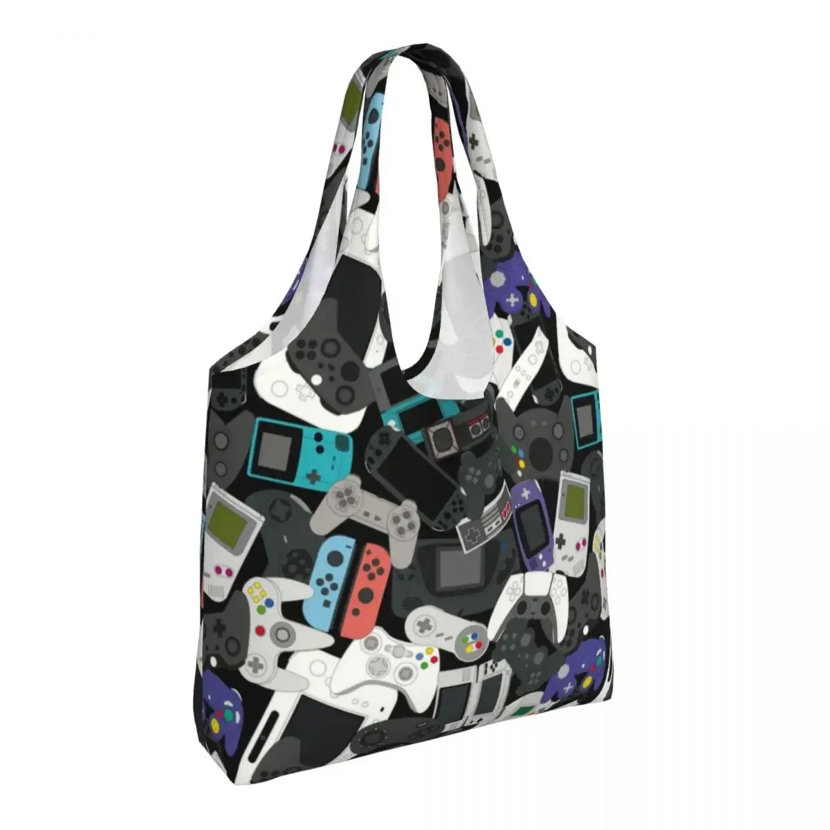 مخصص ألعاب الألعاب تحكم قماش حقيبة تسوق المرأة قابل للغسل سعة كبيرة البقالة لعبة فيديو عاشق حمل أكياس المتسوق