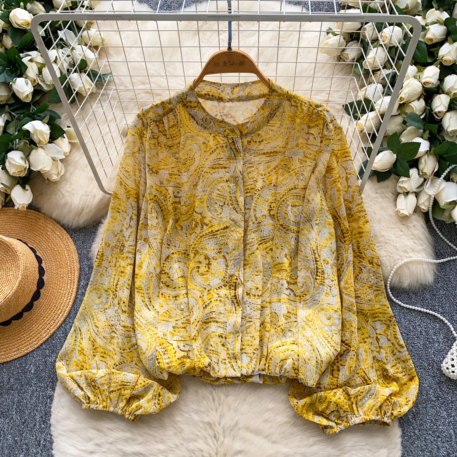 

Chic print loose Elegant Fashion Sexy Shirt High Street basics Women Blouse office lady women clothing