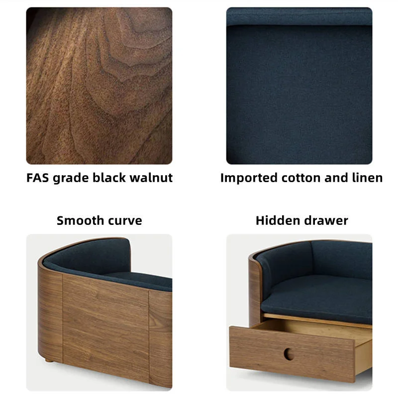 Modern Wood Back Dog Couch Pet Cat Small Dog Durable Wood Luxury Dog Sofa Indoor Furniture