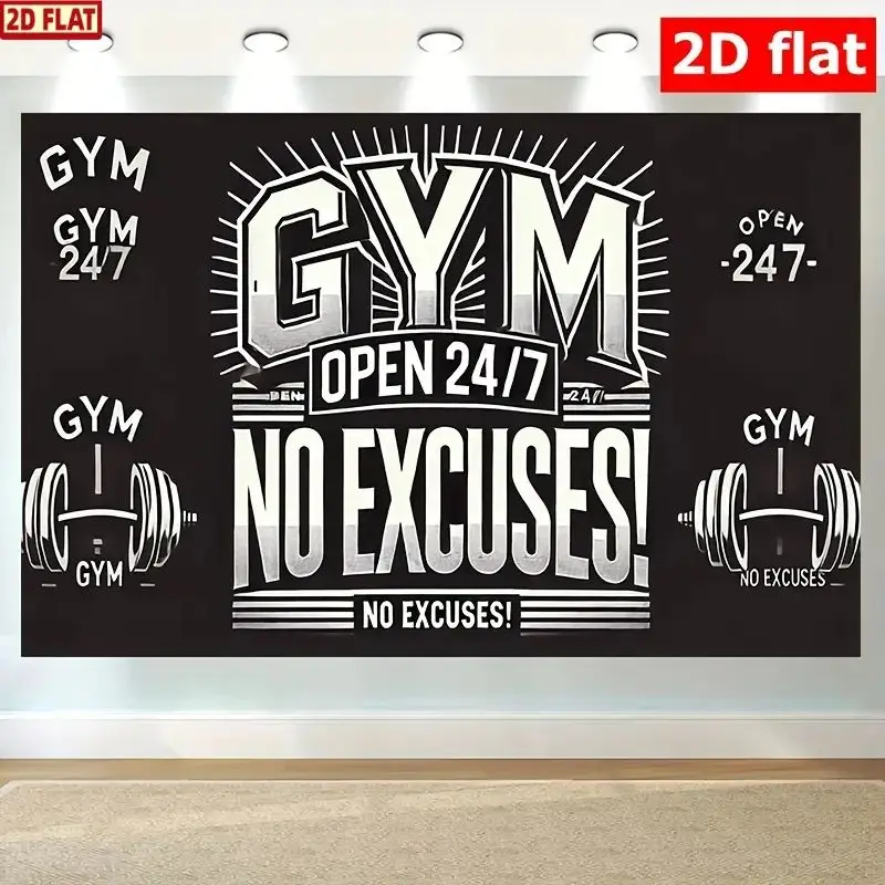 VIKAMA Workout No Excuses Dumbbell Black White Wall Hanging Tapestry Home Room Decor Exercise Gym Artistic Accent Soft Durable