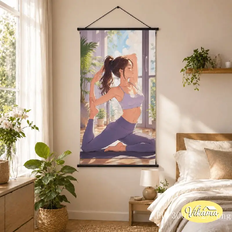VIKAMA Anime Girl Fitness Tapestry Drinking Water Park Sport Workout Running Art Wall Hanging Bedroom Living Room Decor