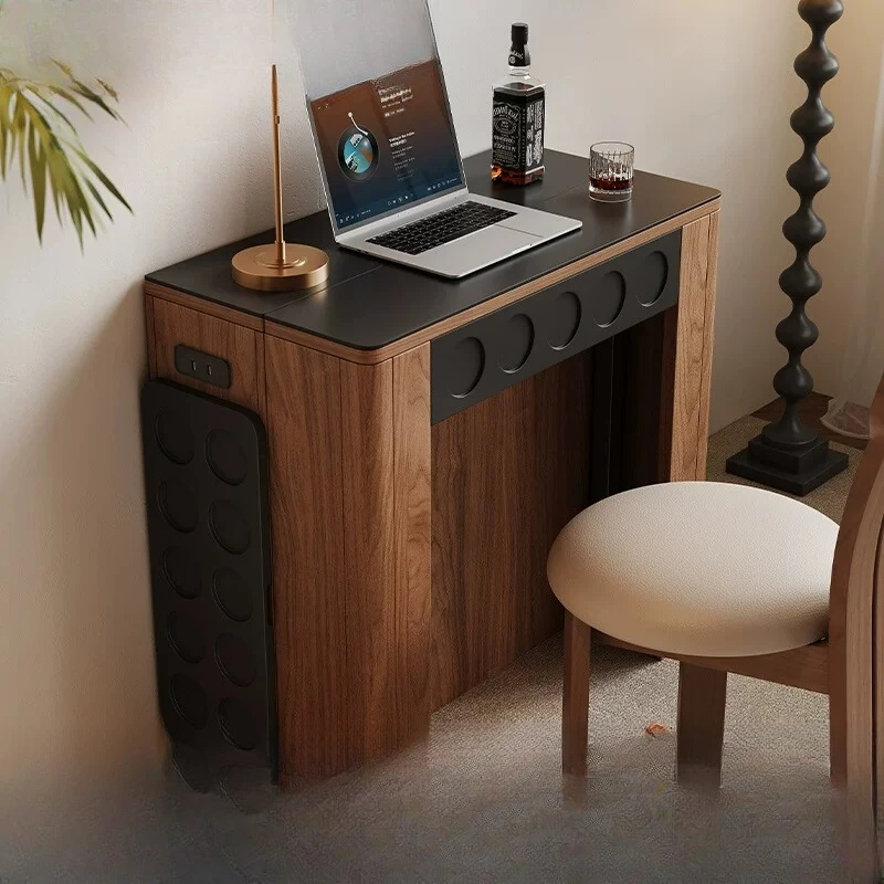 Medieval solid wood folding dining table household small apartment space-saving desk side cabinet stretchable rectangular dining