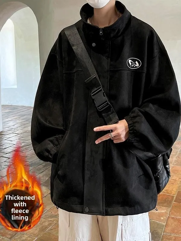 

American Sle Thiened Suede Jaet Men's Autumn Winter Cotton Coat Trendy Brand Haome High-End Feel Zipper Decoration