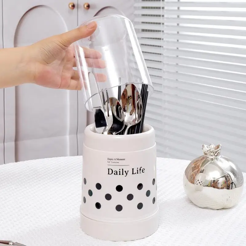 1PC Dustproof Chopstick Bucket With Lid Camping Tableware Spoon Storage Box Household Storage Rack Holder Drain Chopstick Rest