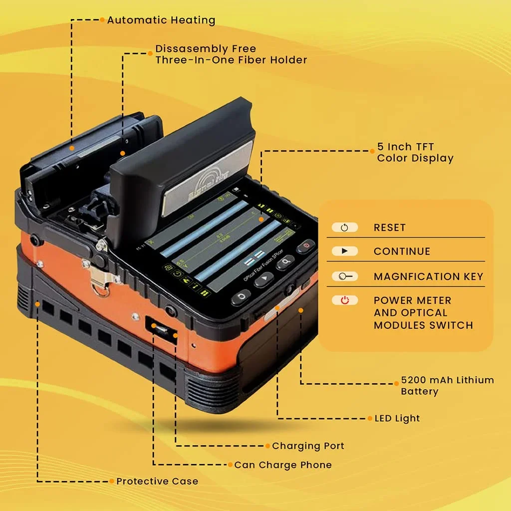 AI-6C SM&MM Automatic Fiber Optic Fusion Splicer Kit Core Alignment With 6 Motors Fiber Splicer Machine 8s Splicing 18s Heating
