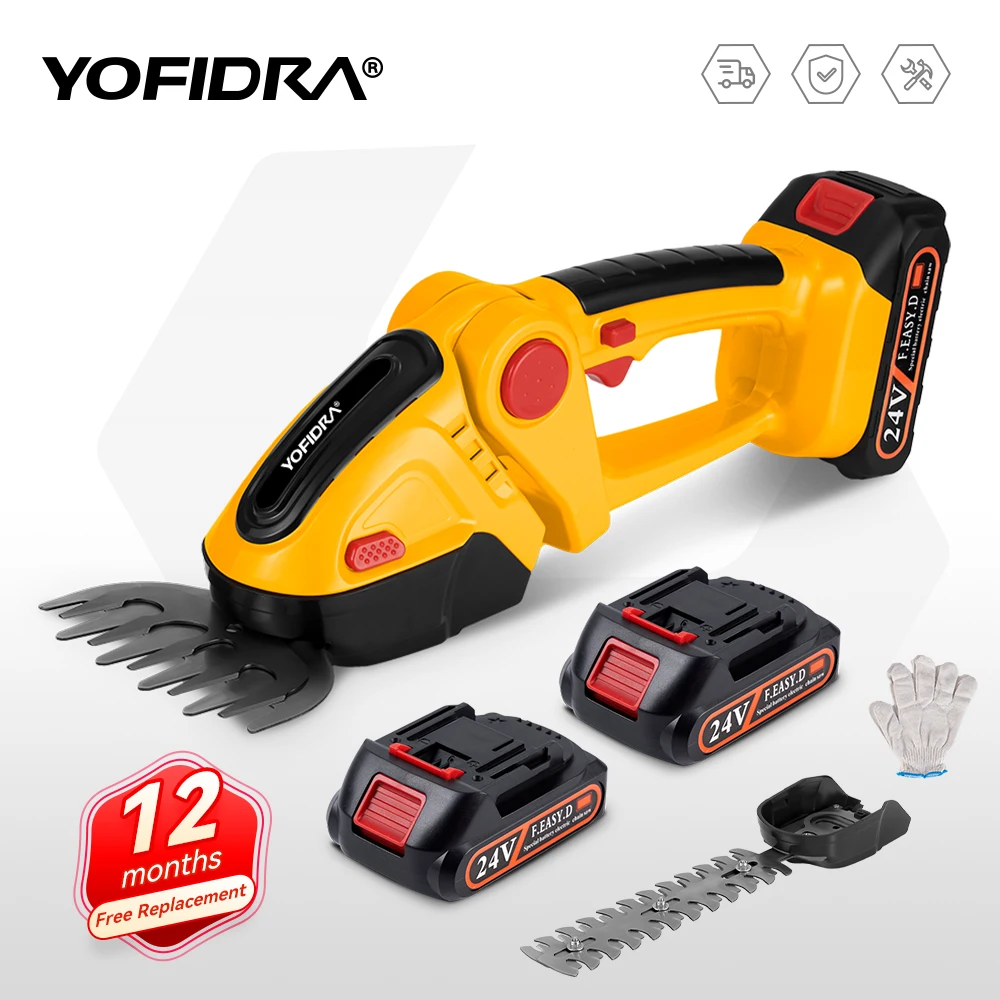 Yofidra 24 V 2-in-1 elektrischer Heckenschere, 20.000 U/min, Haushaltsrasenmäher, Gartenbuchsenschere, Grasschere, Elektrowerkzeug