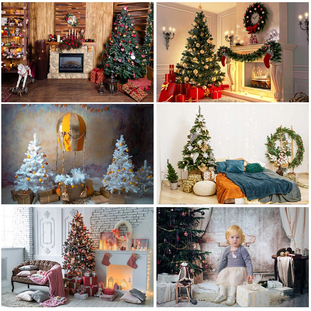 

MOON.QG Christmas 2025 Photographic Background Wreath Fireplace Pine Trees Backdrop Shooting Photo Studio Child Accessories