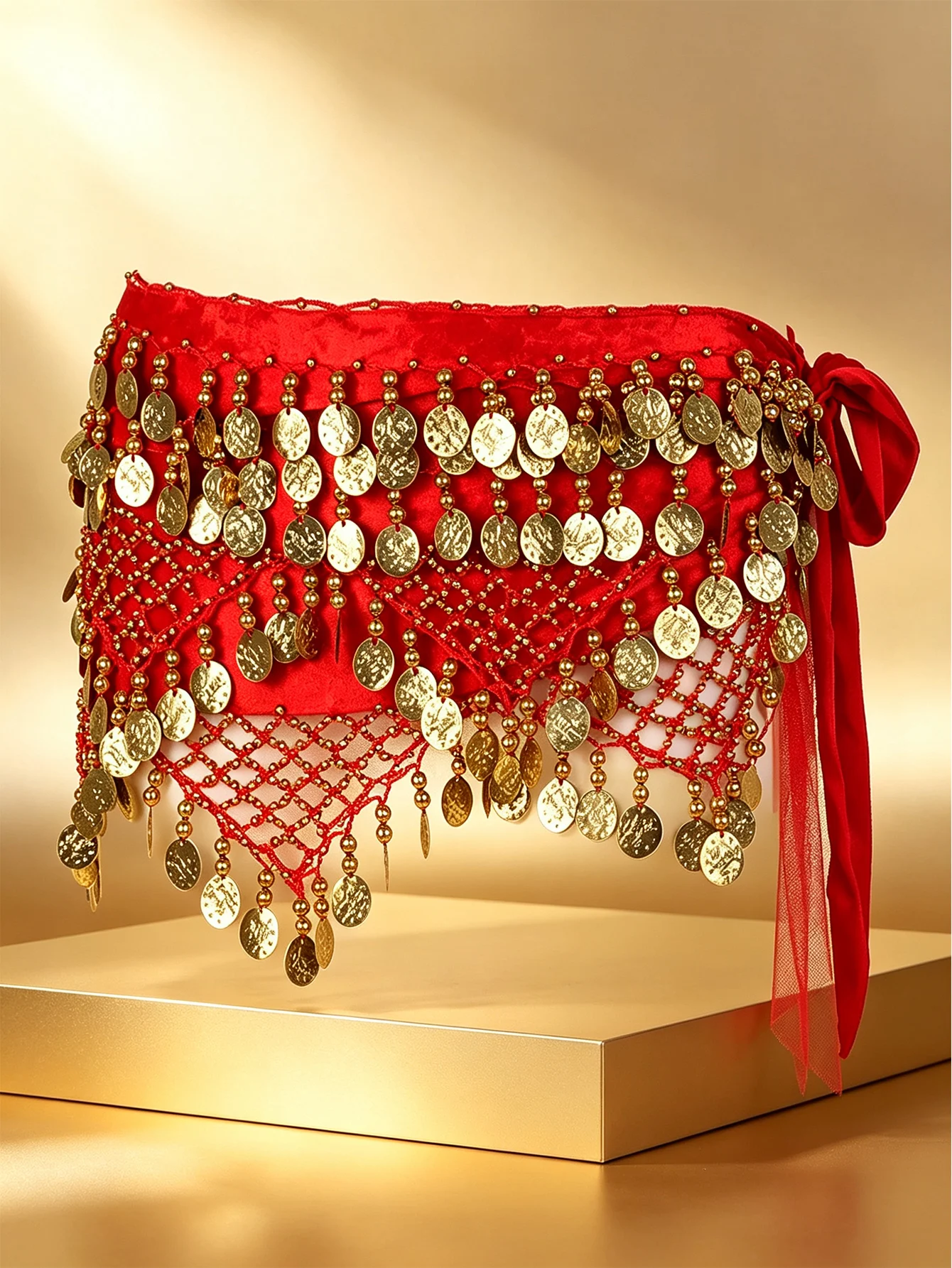 Belly Dance Belts  Gold Tone Coins Belt Women Sequins Tassels Chiffon Hip Scarf Accessories for Bellydance Belts