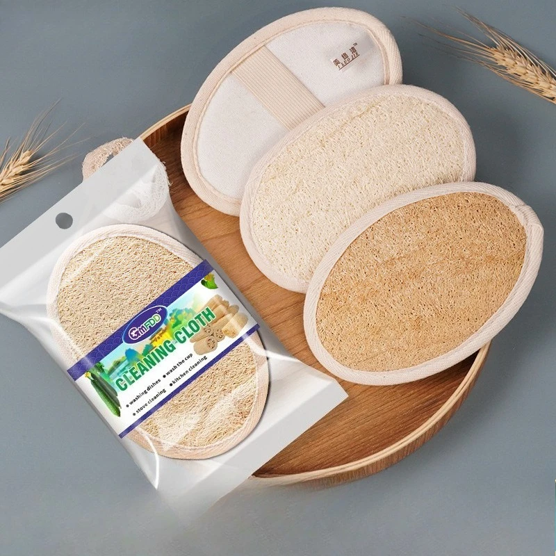 

Dual-use Loofah for Bathroom & Kitchen Exfoliating Bath Brush Original Eco Scrub Cloth for Bowl Pot Washing and Home Sanitation