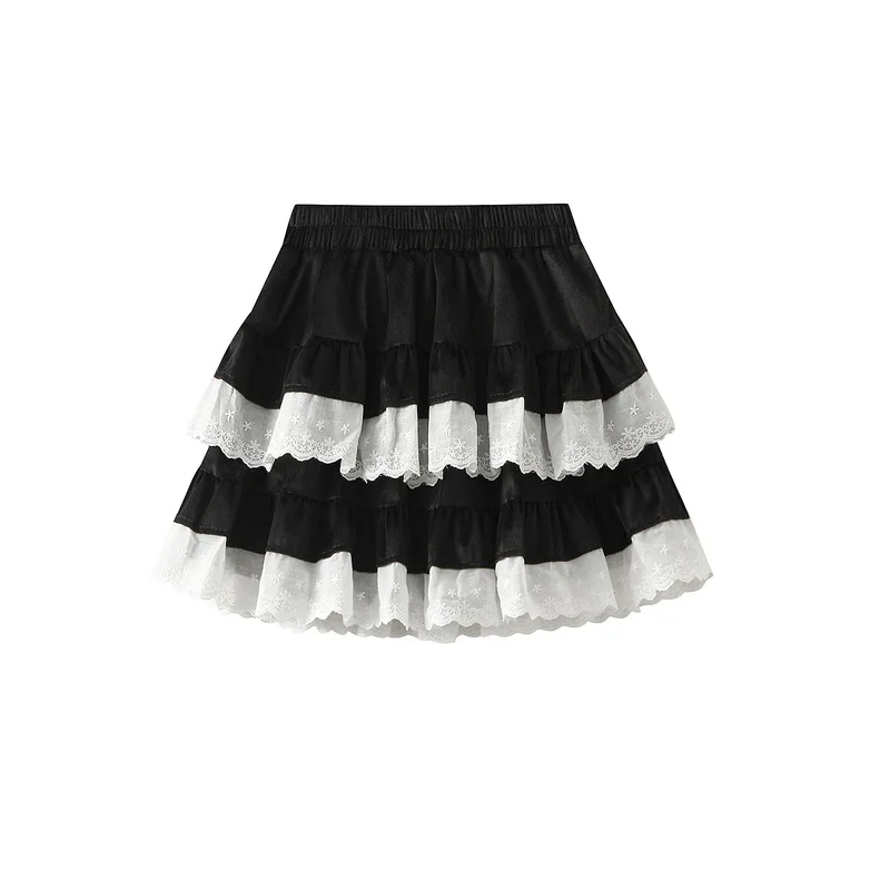 Velvet Ballet Lace Cake Skirt Half Skirt 2024 Autumn Puff Skirt Short Style Layered Lace