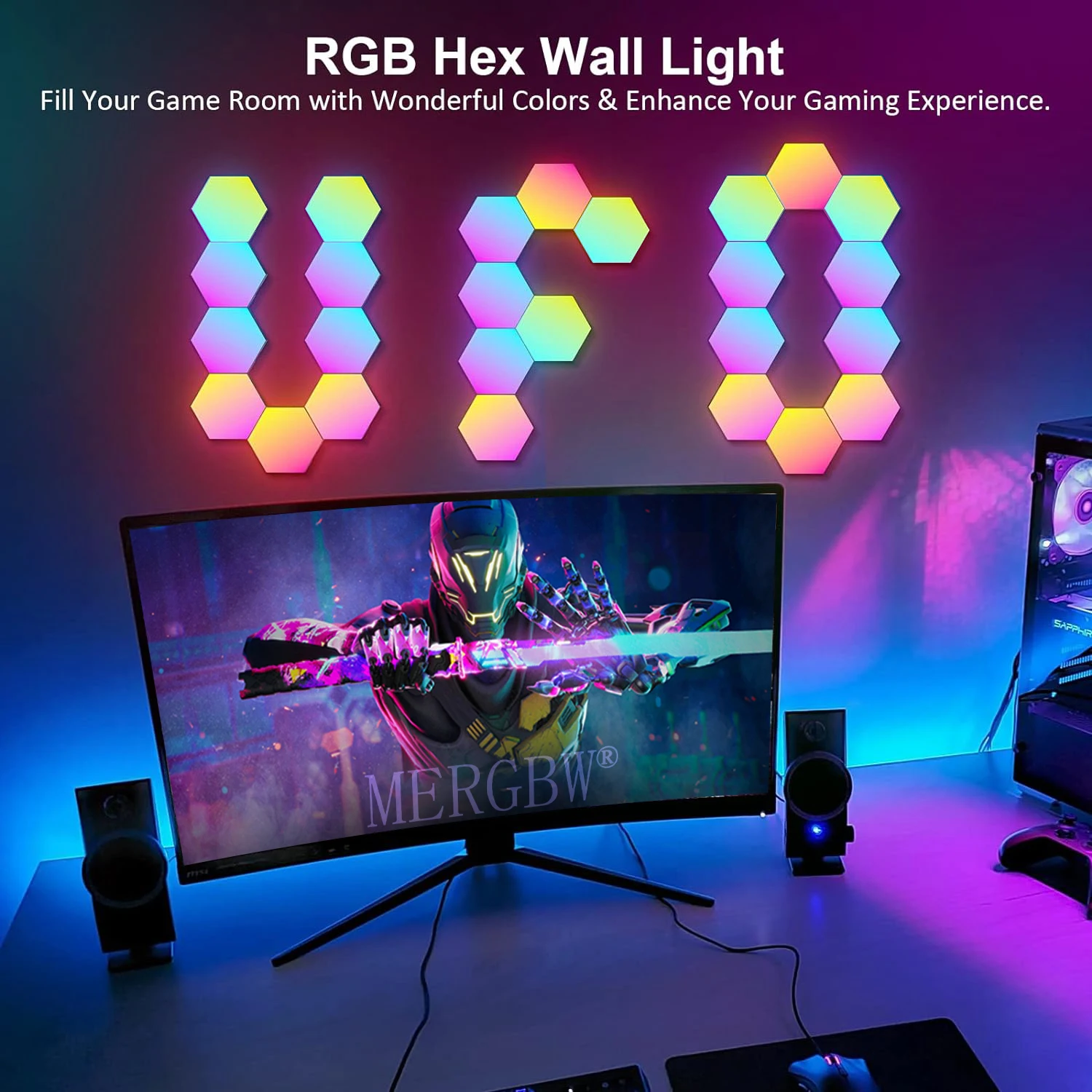 Smart Multicolor Hexagon Lights Hexagonal Wall Light APP DIY Music Sync Night Light Computer Games Room Bedroom Home Decoration