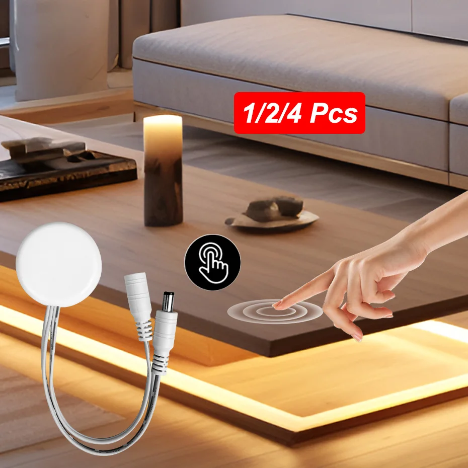 12V 24V DC Plug Penetrable Touch Sensor Switch Stepless Dimming & PIR Motion Switch for Wood/Glass/LED Cabinet Lighting Control