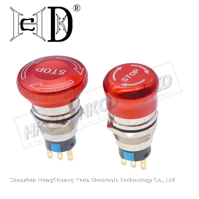 1pcs Metal Emergency Stop Button Switch 16/19/22mm Mushroom head Waterproof Stainless steel Press Rotary Power off STOP 1NO1NC