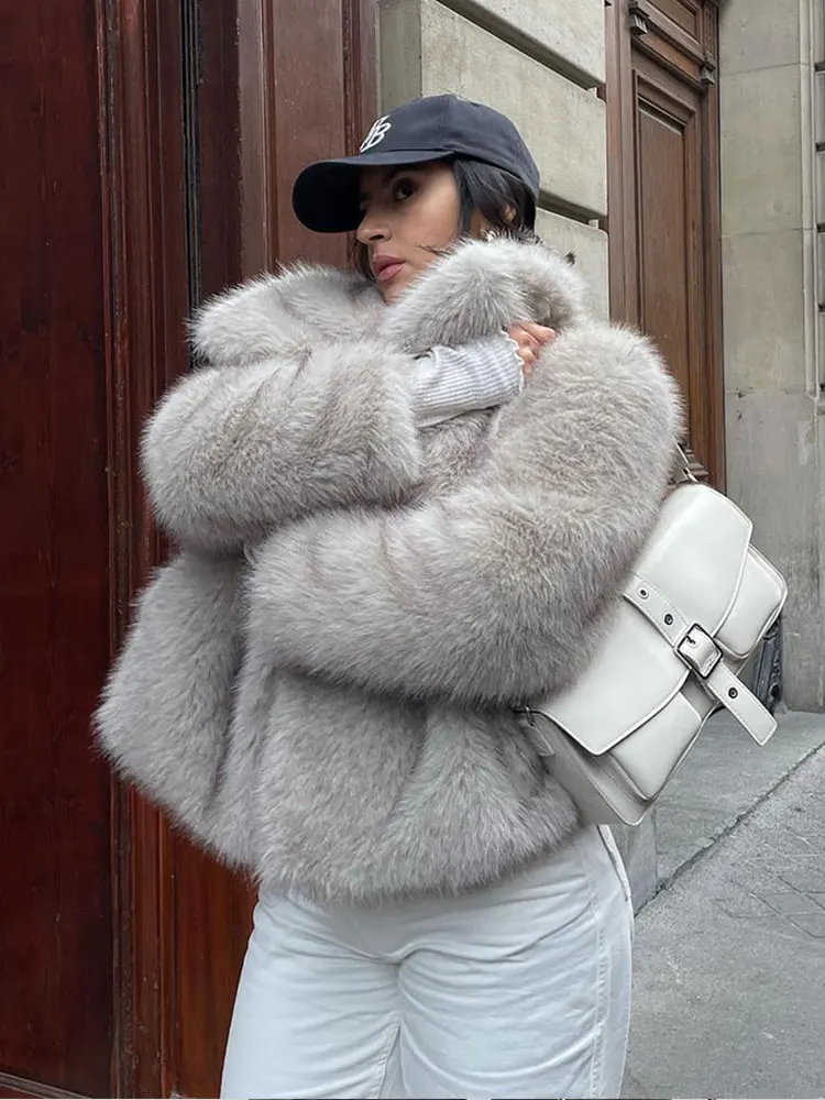 HH 2025 女性用ヴィンテージコート 人工毛皮風ショートジャケット レディース 暖かいプラッシュ エレガント カジュアル ラペルカラー 厚手アウター