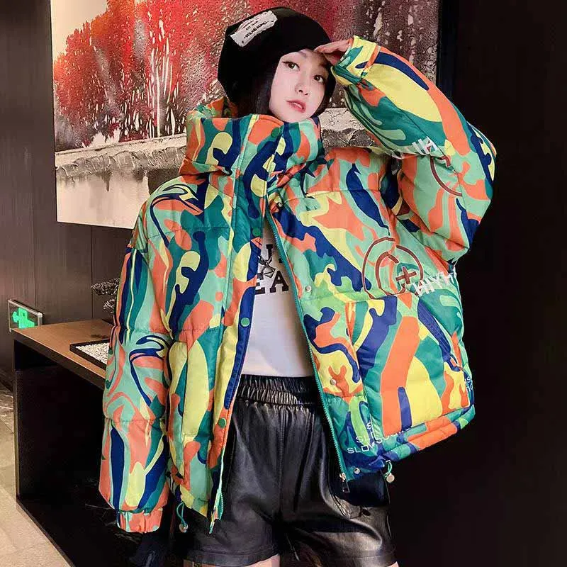 2025 نمط جديد أزياء مقنعين الاتجاه شخصية سترة قطن فضفاضة ودافئة سترة قطن الكورية سترة خارجية