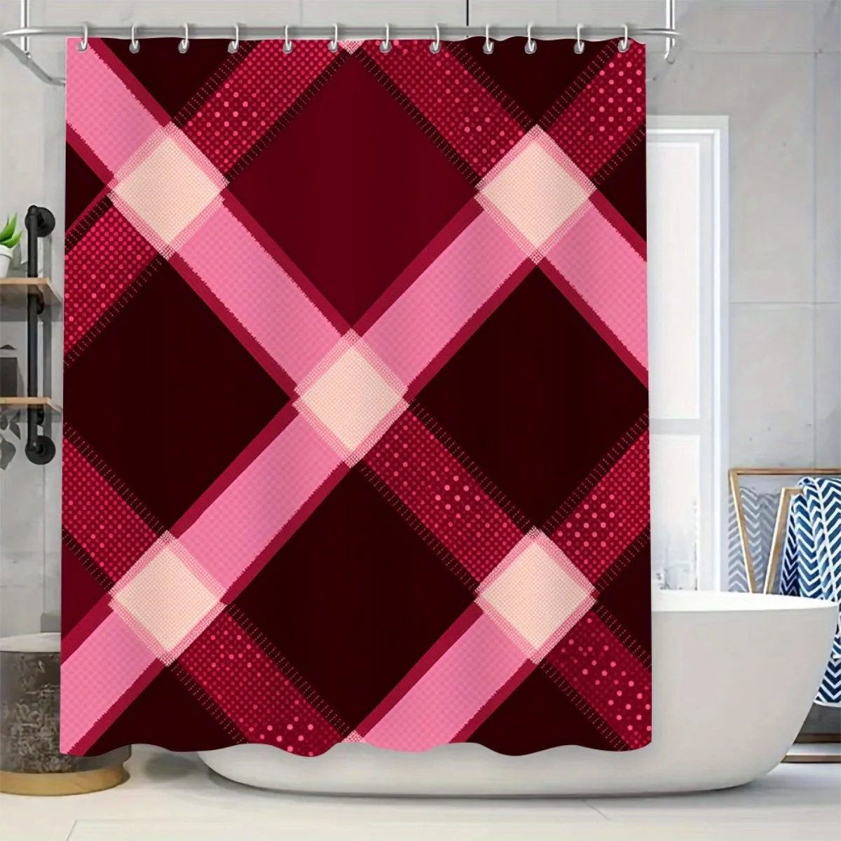 4pcs Luxury Plaid Design Bathroom Set - Non-Slip Water-Absorbent Rugs and 2D FLAT Shower Curtain - Best Choice for Modern