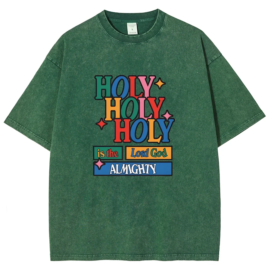 Holy! Y2K Washed Short Sleeves T-Shirt, Cartoon Creative Printed Unisex Vintage Streetwear New Fashion Casual Plus-Size Tops